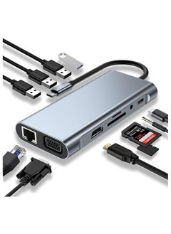 USB C Adapter 11 in 1 Dongle with 4K HDMI, VGA, Type C PD, USB3.0, RJ45 Ethernet, SD/TF Card Reader, 3.5mm AUX, Docking Station Compatible with MacBook Pro/Air, Other Type C Laptops