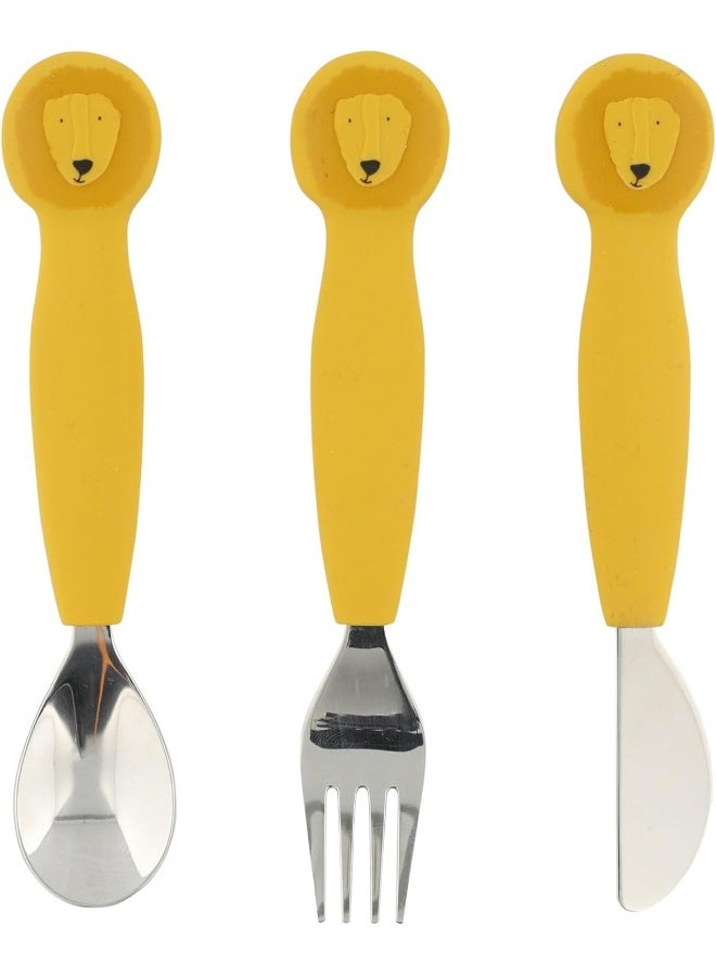 Trixie Silicone Cutlery Set, 3 Pack, Mr. Lion, Toddler Utensils, Soft, Durable And Grippy, Safe Tableware For Kids Learning To Eat - Image 1