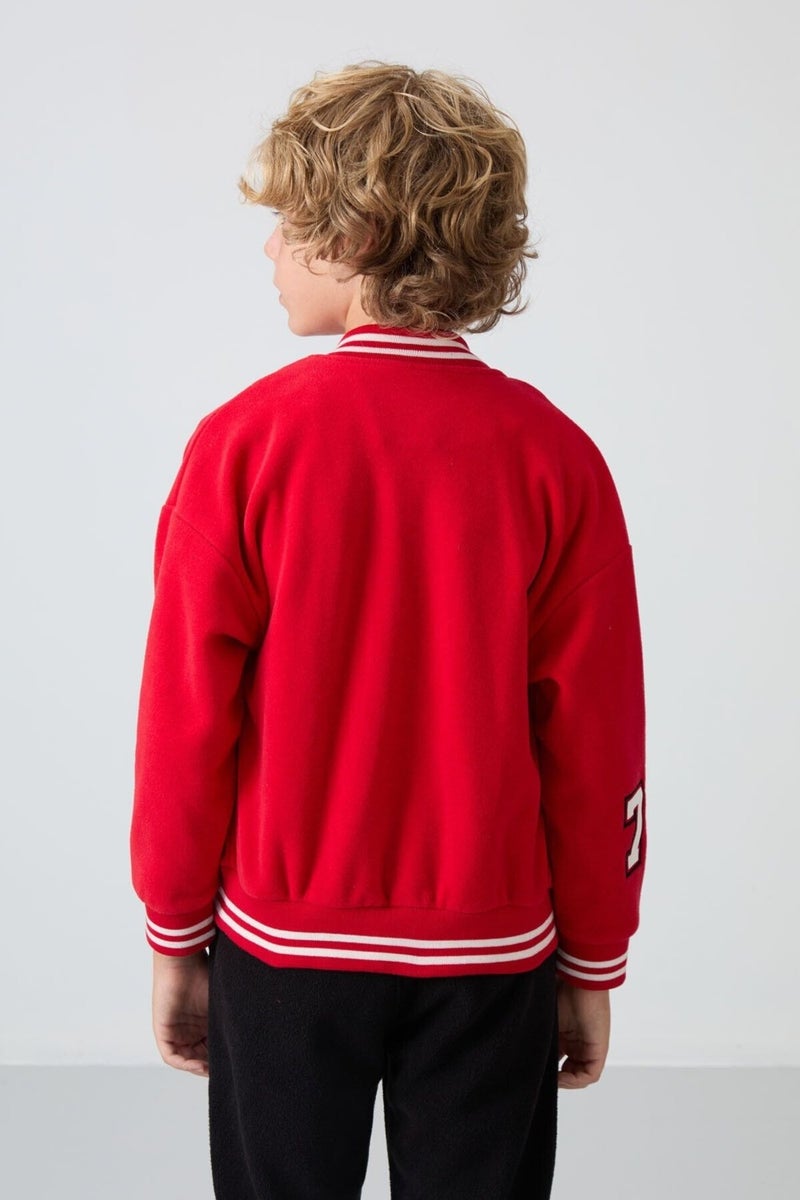 Tommy Life Red Thick Soft Texture Standard Fit Embroidered Fleece Boys College Jacket - 11227 - Image 3