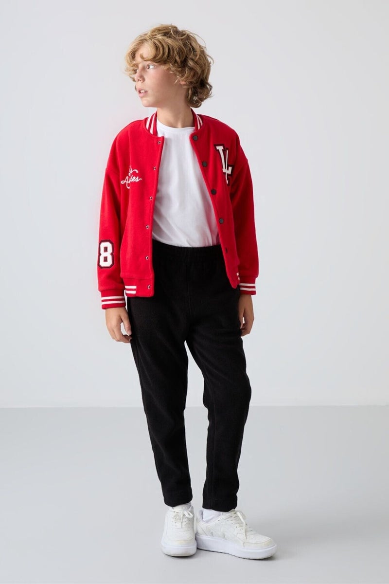 Tommy Life Red Thick Soft Texture Standard Fit Embroidered Fleece Boys College Jacket - 11227 - Image 5