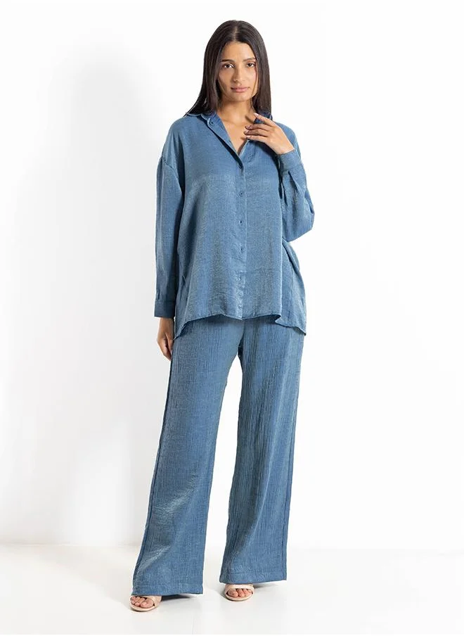 الأشكال   TEXTURED SATIN SHIRT SET