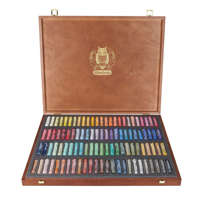 Schmincke Pastel Set of 100 colors 77 100 097 Wooden box with 100 pastel pencils handmade pastels brilliant velvet matt highest lightfast colors