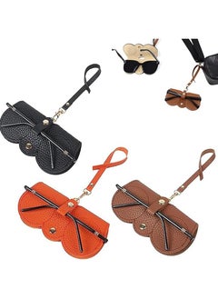 CityRiya-Long Leather Sunglasses Bag 3 Pcs Travel Sun Glasses Holder Sunglass Case Portable Leather Glasses Case Holder Sunglasses Pouch Glasses Organizer Bag with Strap Eyeglasses Bag Eyewear Sleeve  - Image 1