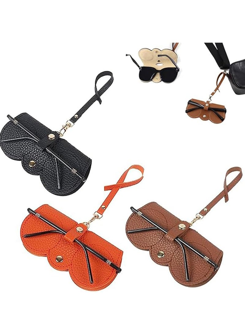 CityRiya-Long Leather Sunglasses Bag 3 Pcs Travel Sun Glasses Holder Sunglass Case Portable Leather Glasses Case Holder Sunglasses Pouch Glasses Organizer Bag with Strap Eyeglasses Bag Eyewear Sleeve - Image 1