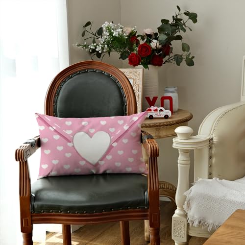 AACORS Valentine's Day Pillow Cover 12X20 Inch Love Hearts Decorations Holiday Farmhouse Decorative Pillow Case for Sofa Couch Decor（Pink） AA411-12 - Image 5
