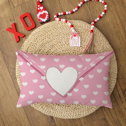 AACORS Valentine's Day Pillow Cover 12X20 Inch Love Hearts Decorations Holiday Farmhouse Decorative Pillow Case for Sofa Couch Decor（Pink） AA411-12 - Image 4