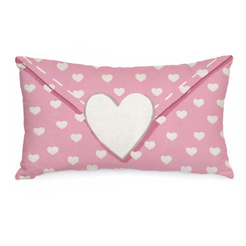 AACORS Valentine's Day Pillow Cover 12X20 Inch Love Hearts Decorations Holiday Farmhouse Decorative Pillow Case for Sofa Couch Decor（Pink） AA411-12 - Image 1