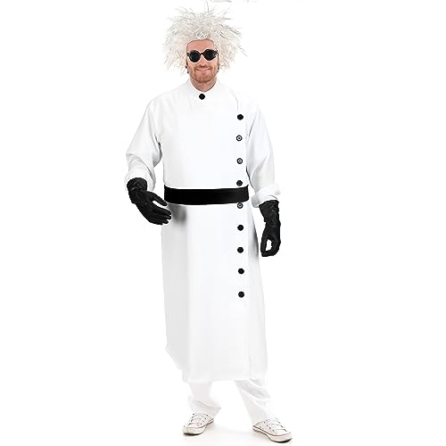 Jiuguva 9 Pcs Halloween Mad Scientist Costume for Adult Men Including Coat Belt Cup Gloves Goggles Wig Mustache Eyebrows(Large) Black - Image 5
