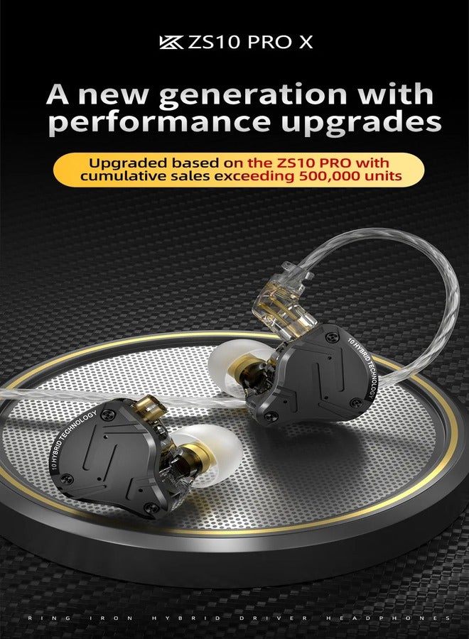 كاي زد KZ ZS10 Pro X in Ear Earphone 4BA+1DD Hybrid Driver HiFi, Sport Noise Cancelling Earbuds with 2 Pin Detachable Cable