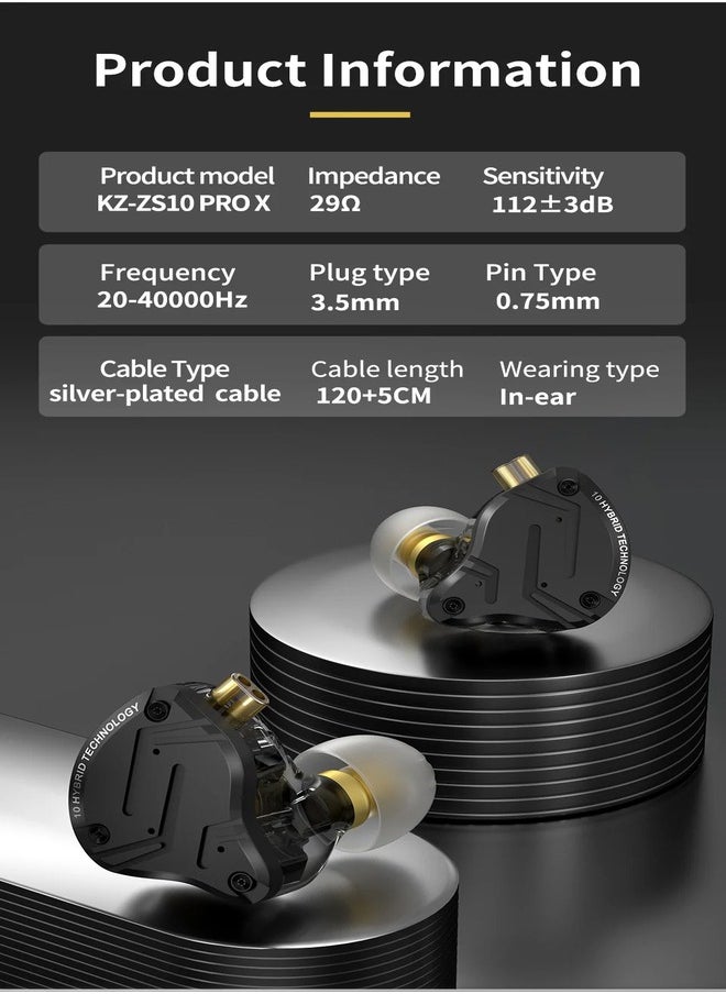 KZ - KZ ZS10 Pro X in Ear Earphone 4BA+1DD Hybrid Driver HiFi, Sport Noise Cancelling Earbuds with 2 Pin Detachable Cable - Image 1