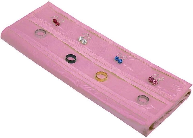 ASFUN Hanging Jewelry Organizer – 56 Double-Sided Pockets for Earrings, Necklaces, Rings & Accessories | Space-Saving Closet Jewelry Storage (Pink) - Image 5
