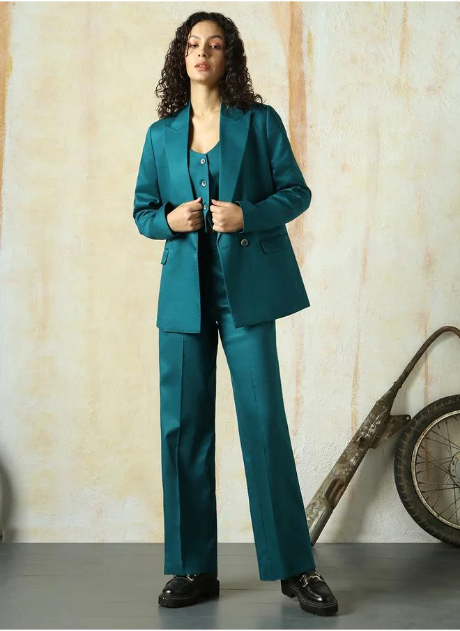 هاي ستار Solid Long Sleeve Blazer and Pants Co-Ords