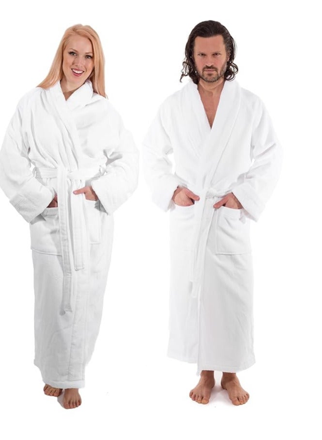 LA MER TEX LA MER TEX Unisex Luxury ZERO TWIST Plush Velour Premium Cotton Bathrobe - Ultra Soft And Absorbent - White  - Image 1