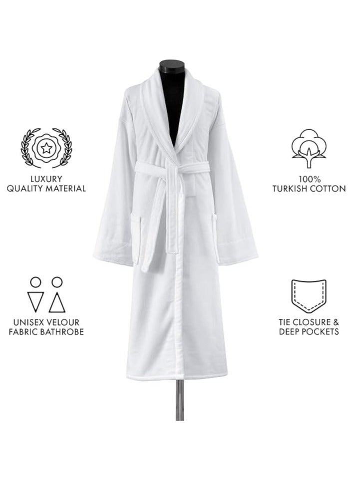LA MER TEX LA MER TEX Unisex Luxury ZERO TWIST Plush Velour Premium Cotton Bathrobe - Ultra Soft And Absorbent - White  - Image 2