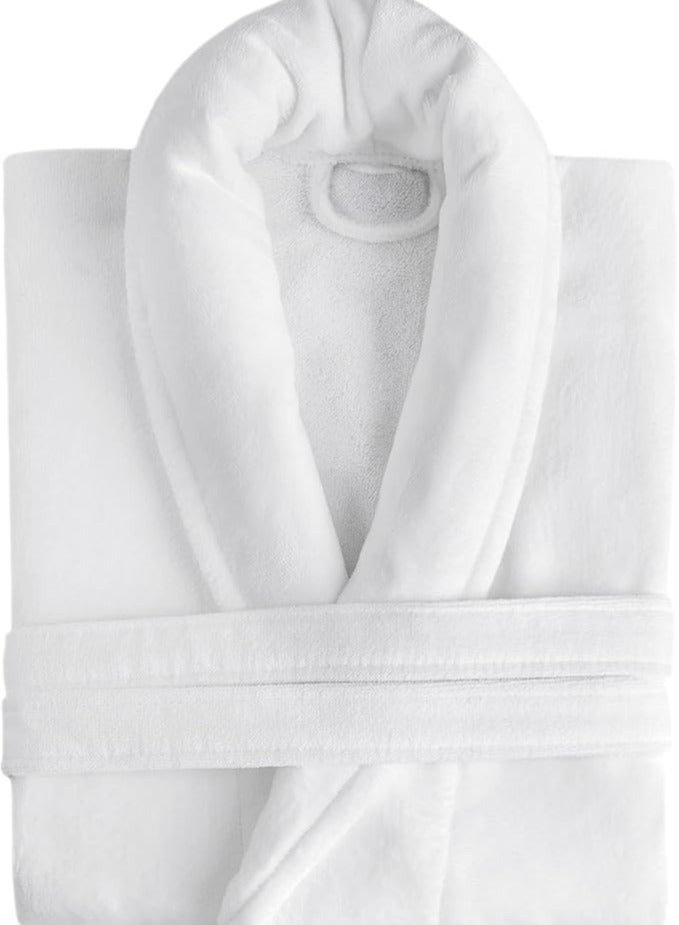LA MER TEX LA MER TEX Unisex Luxury ZERO TWIST Plush Velour Premium Cotton Bathrobe - Ultra Soft And Absorbent - White  - Image 3