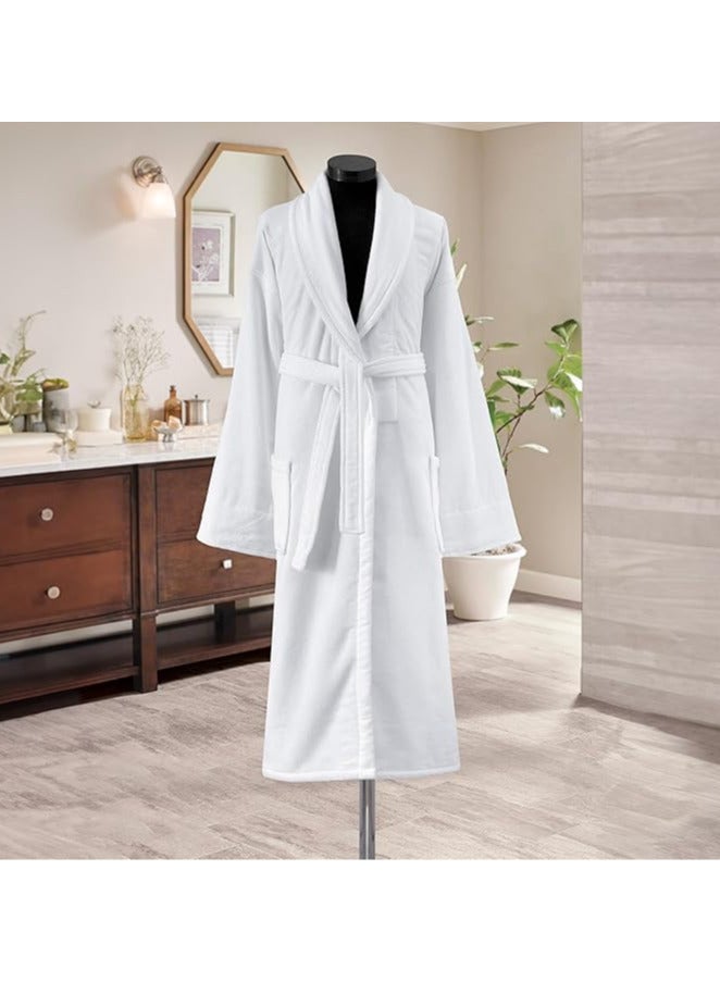 LA MER TEX LA MER TEX Unisex Luxury ZERO TWIST Plush Velour Premium Cotton Bathrobe - Ultra Soft And Absorbent - White  - Image 4