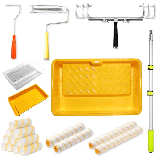 Enkreefi 18 inch Paint Roller Kit, 22 PCS Large Paint Roller Tray with Liner, 18 inch Rollers for Painting, Rollers and Frame, 4 FT Extension Pole, Suitable for DIY Interior Walls, Rooms - Image 1