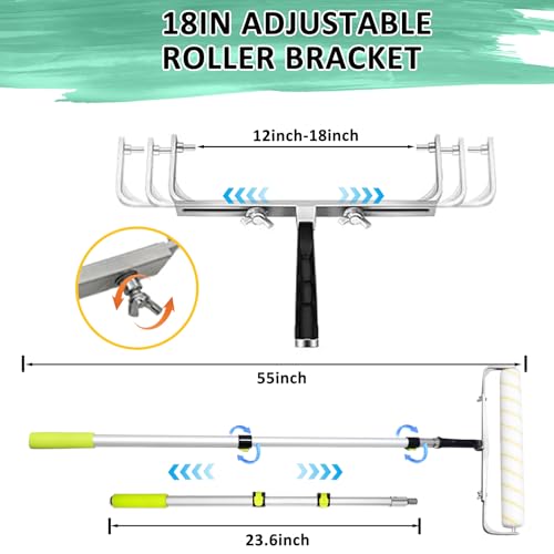 Enkreefi 18 inch Paint Roller Kit, 22 PCS Large Paint Roller Tray with Liner, 18 inch Rollers for Painting, Rollers and Frame, 4 FT Extension Pole, Suitable for DIY Interior Walls, Rooms - Image 2