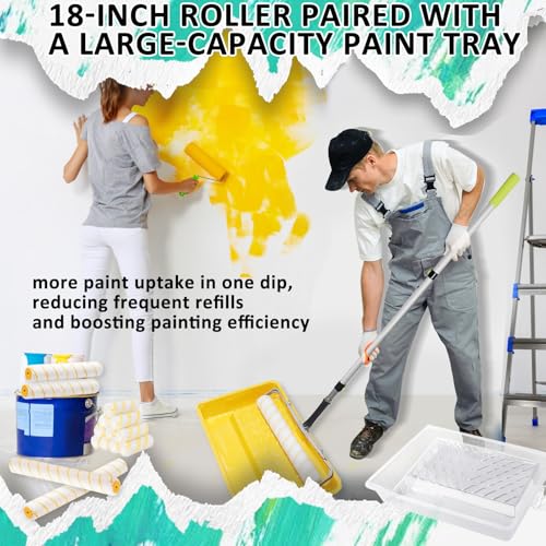 Enkreefi 18 inch Paint Roller Kit, 22 PCS Large Paint Roller Tray with Liner, 18 inch Rollers for Painting, Rollers and Frame, 4 FT Extension Pole, Suitable for DIY Interior Walls, Rooms - Image 5