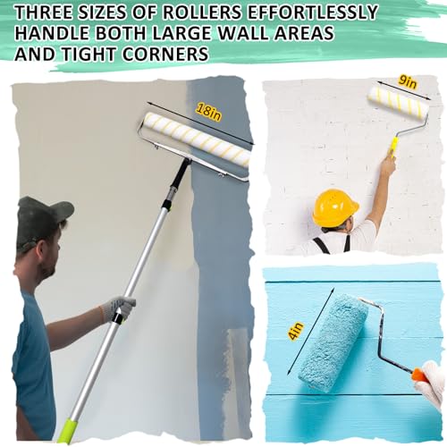 Enkreefi 18 inch Paint Roller Kit, 22 PCS Large Paint Roller Tray with Liner, 18 inch Rollers for Painting, Rollers and Frame, 4 FT Extension Pole, Suitable for DIY Interior Walls, Rooms - Image 4