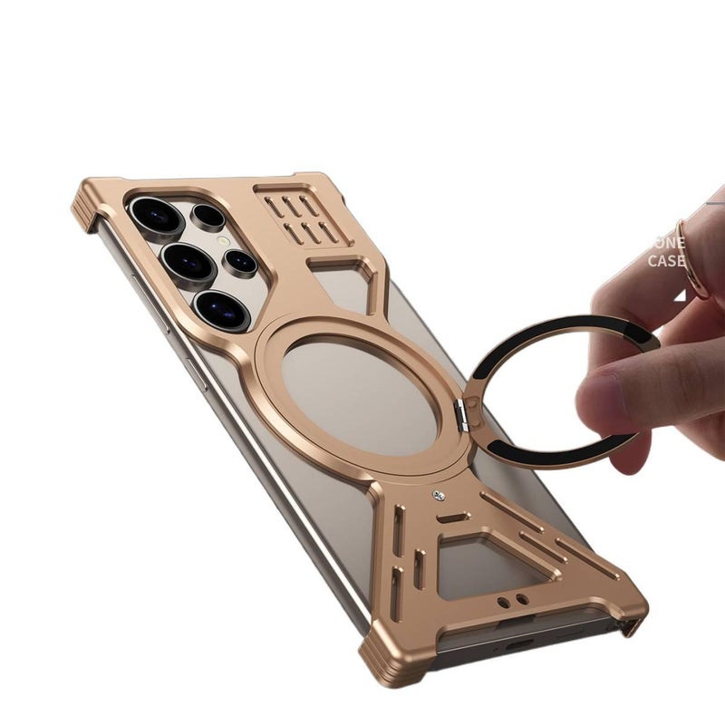غطاء MagSafe لـ باللون Gold مغناطيسي بوظيفة حامل Samsung Galaxy S23 Ultra مع مغناطيس قوي وحماية من السقوط مع مقاوم للصدمات مع حامل قائم مع مقاوم للخدش للاستخدام الخارجي سهل الحمل - Image 2
