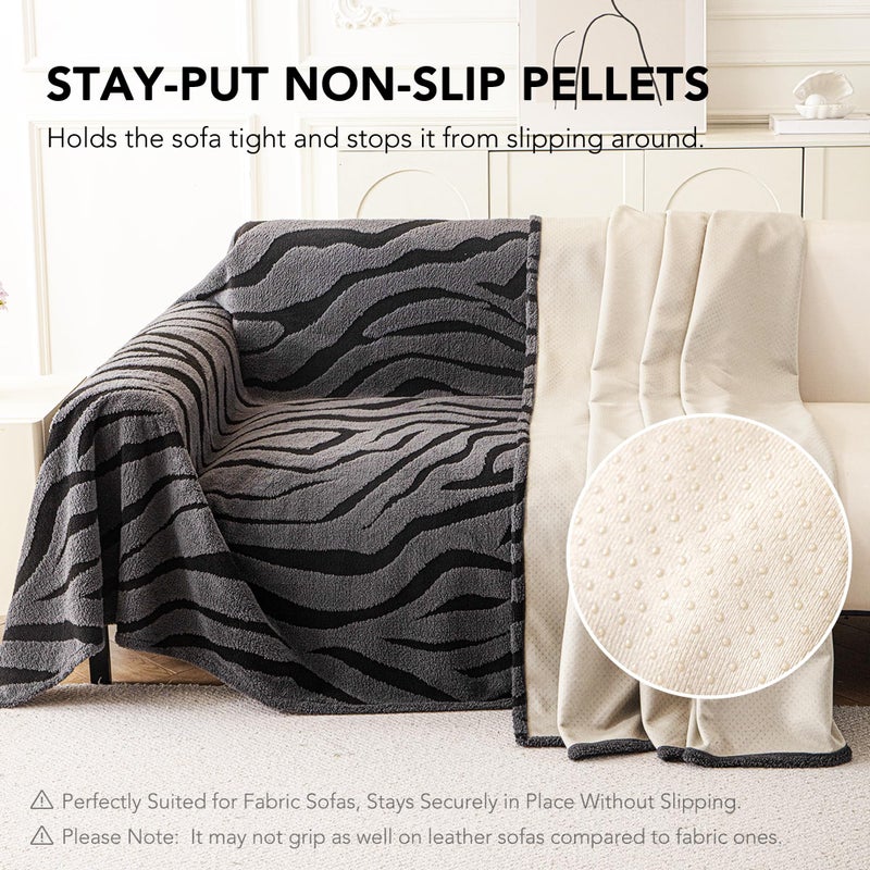 KaviKon Non Slip Couch Covers for 3 Cushion, Scratch Resistant Pet Friendly Sofa Couch Covers for Dogs, Sherpa Velvet Protectors Slipcovers, Washable Furniture Covers, 71" x 118", Zebra Wave Grey - Image 2