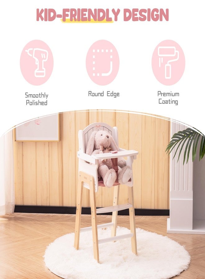 ROBUD Play High Chair, Pretend Play High Chair with Cushion, Movable Table, Wooden Baby Doll Accessories, Fits 18-20 Inch Dolls, White - Image 4