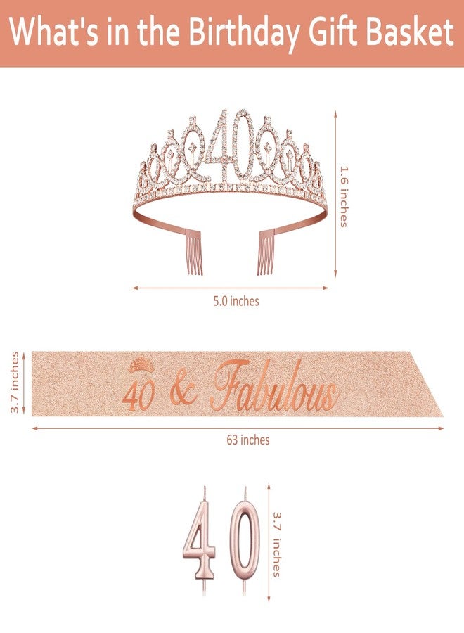 Juesly 40th Birthday Decoration for Women with Rose Gold Sash, Tiara,Numbers Candles, Sincere 40th Birthday Gifts for Women - Image 3