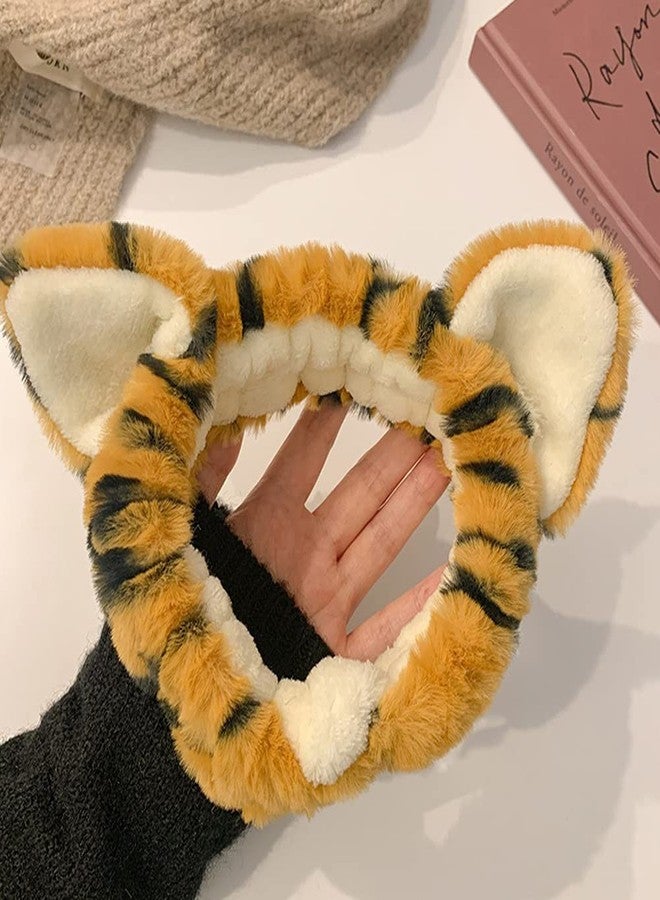 luzen 2Pcs Lovely Tiger Print Headbands Soft Plush Washing Face Facial Mask Skincare Makeup Hair Bands Elastic Spa Shower Yoga Sports Headband Headwraps Hair Accessories for Women - Image 2