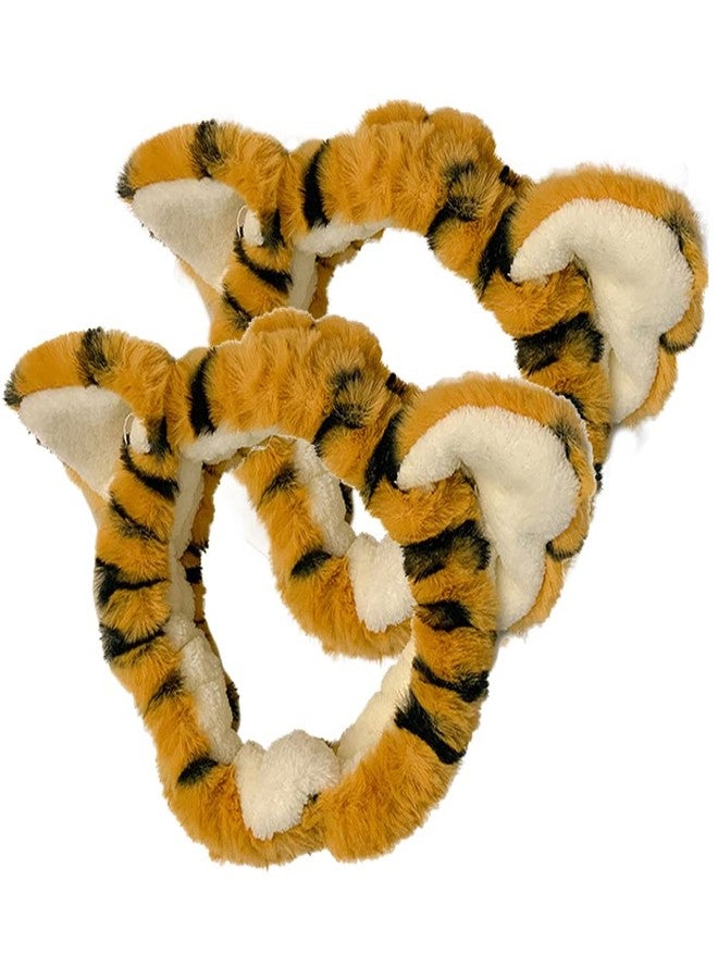 luzen 2Pcs Lovely Tiger Print Headbands Soft Plush Washing Face Facial Mask Skincare Makeup Hair Bands Elastic Spa Shower Yoga Sports Headband Headwraps Hair Accessories for Women - Image 1