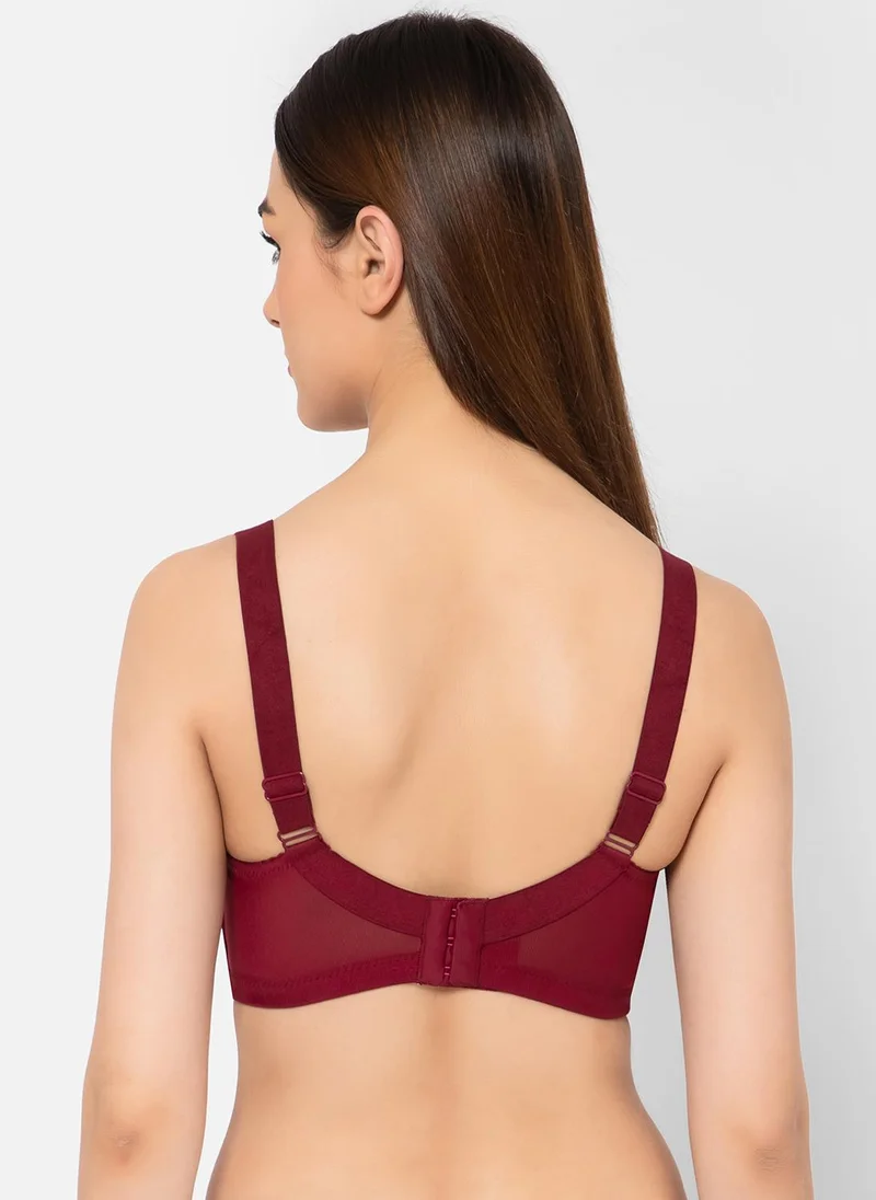 Clovia Clovia Non-Padded Non-Wired Full Coverage Minimizer Bra in Maroon - Lace