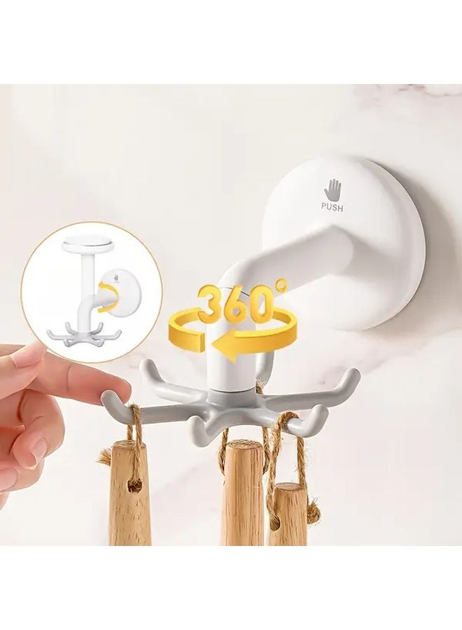 White Rotating Multi Hook Wall Mounted Suction Cup Organizer 360 Adjustable Arms Space Saving Shelf - Image 2