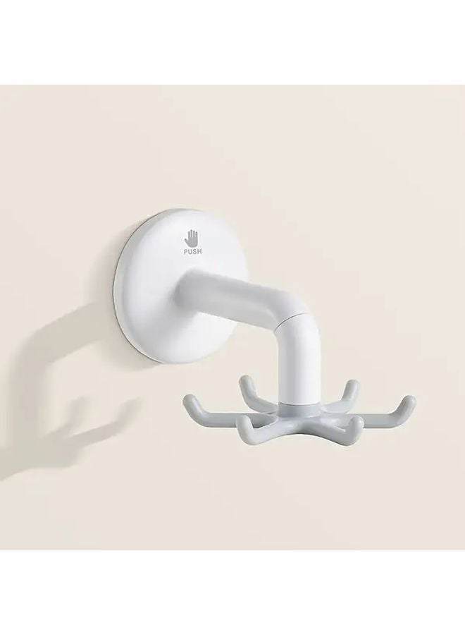 White Rotating Multi Hook Wall Mounted Suction Cup Organizer 360 Adjustable Arms Space Saving Shelf - Image 1