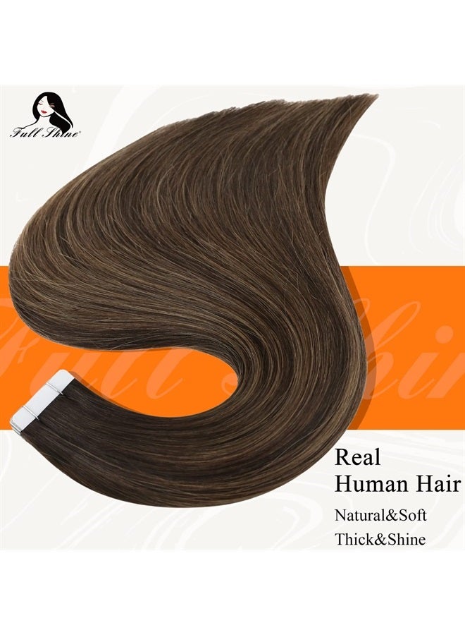 Fshine Tape in Hair Extensions Human Hair PU Tape In Human Hair Extensions 18 Inch Invisible Tape in Hair Extensions Straight Glue on Hair Seamless Tape in Hair Extensions 50 Grams Brown Color 2/8/2 - Image 1