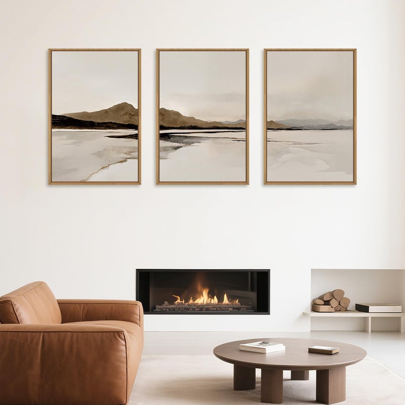 Ausril Beige and Brown Foggy Framed Canvas Wall Art Set, Modern Misty Landscape Wall Decor, Abstract Mountain Lake Wall Painting, Minimalist Nature Art Prints for Living Room, Bedroom - 16"X24"X3 - Image 4