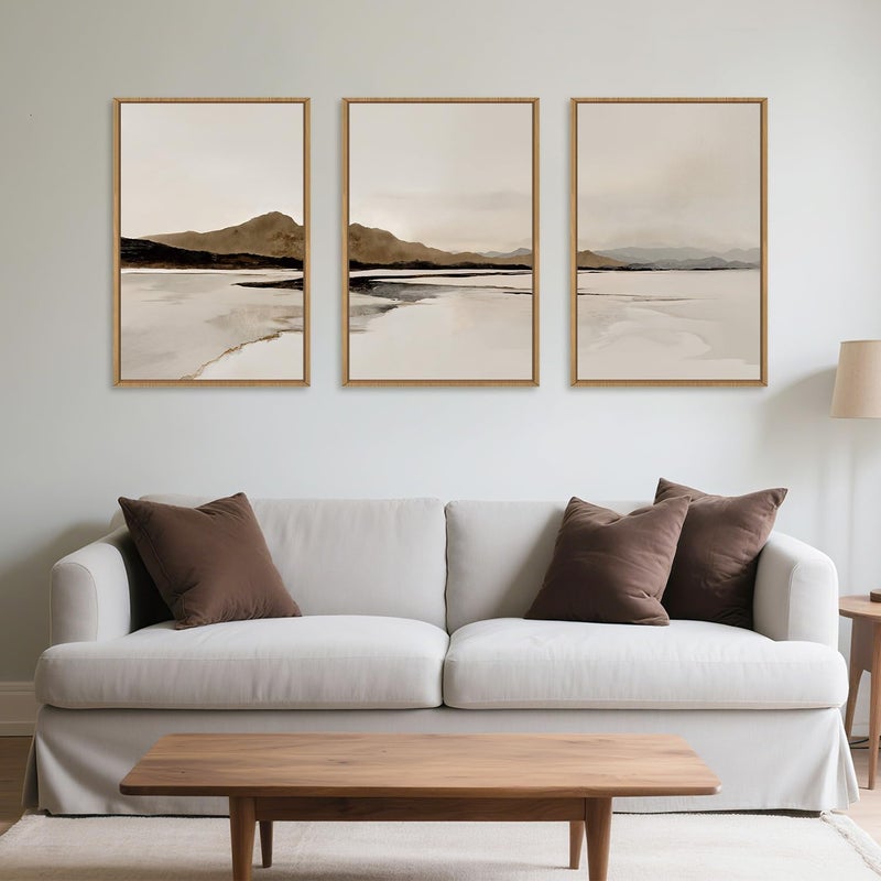 Ausril Beige and Brown Foggy Framed Canvas Wall Art Set, Modern Misty Landscape Wall Decor, Abstract Mountain Lake Wall Painting, Minimalist Nature Art Prints for Living Room, Bedroom - 16"X24"X3 - Image 2