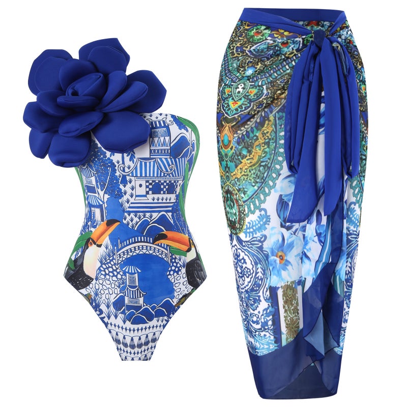 [ ] Multi-Color Conjoined Three-Dimensional Large Flower Tube Chest Slim Triangle Two-Piece Wrap Skirt - Image 5