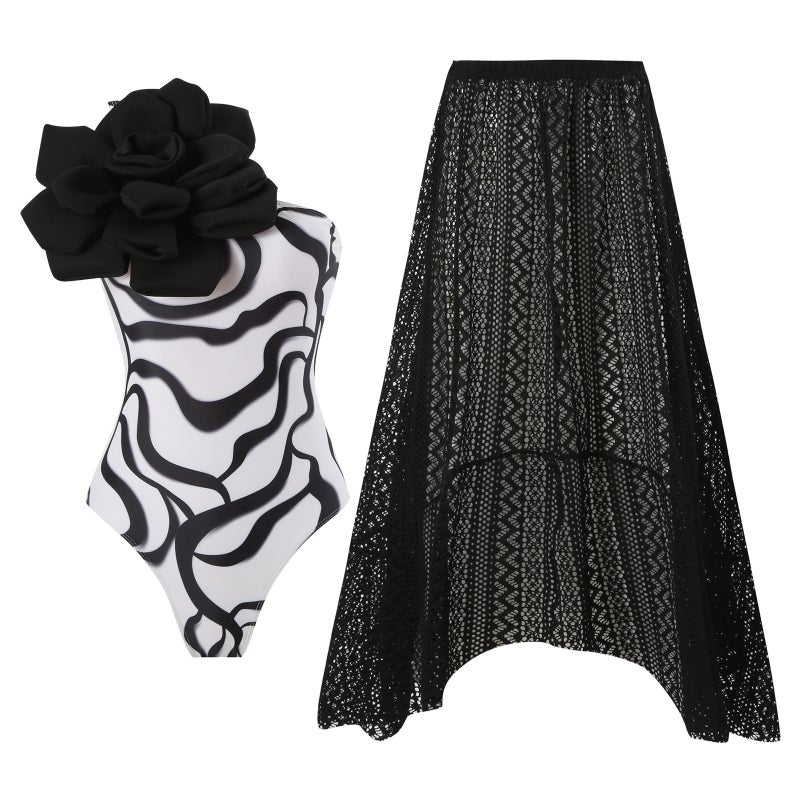 [ ] Multi-Color Conjoined Three-Dimensional Large Flower Tube Chest Slim Triangle Two-Piece Wrap Skirt - Image 2