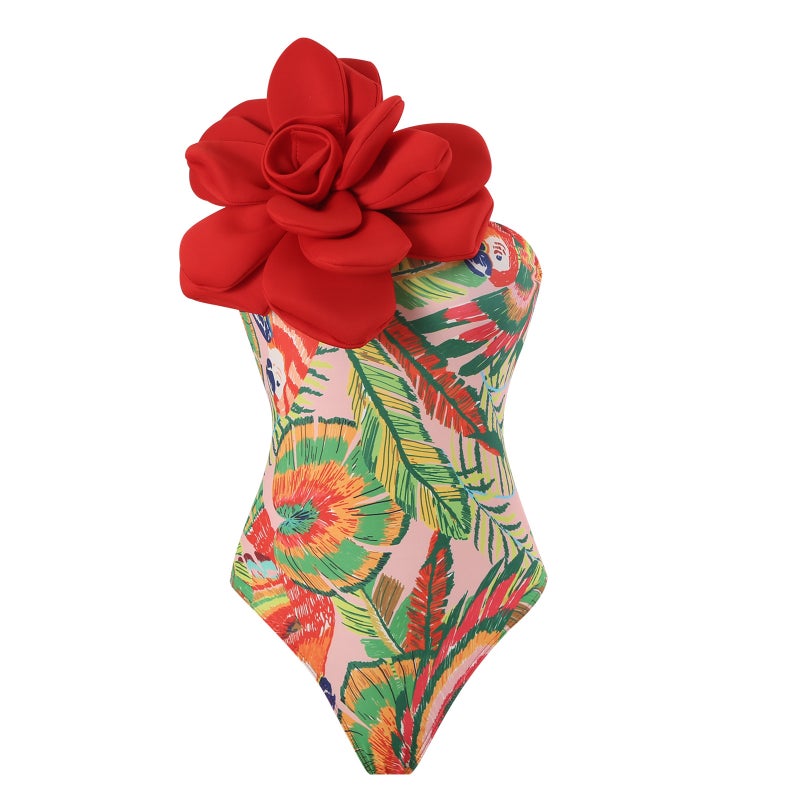 [ ] Multi-Color Conjoined Three-Dimensional Large Flower Tube Chest Slim Triangle Two-Piece Wrap Skirt - Image 1