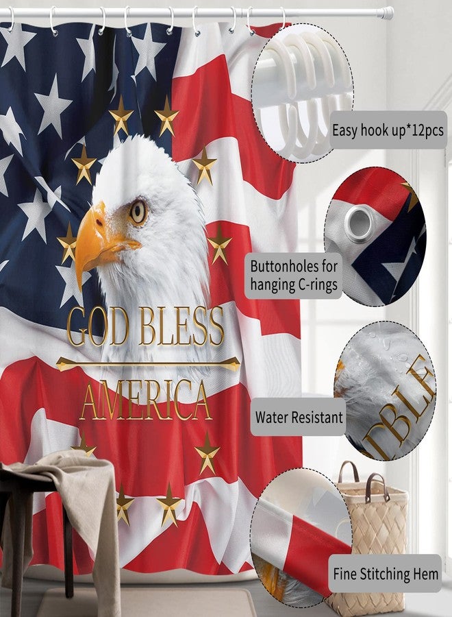 United States USA Flag Shower Curtains God Bless American American Flag Bald Eagle Waterproof Bathroom Curtain 72 x 72 inches - Image 2