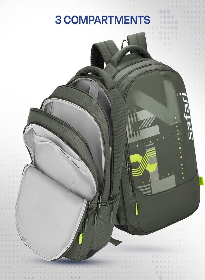 Safari Aether 3 37L Casual Printed Laptop Backpack, school bag for boys and girls, college bag, office bag, travel bag for men and women, 3 compartments, Raincover, Bottle holder, Color- Olive - Image 2