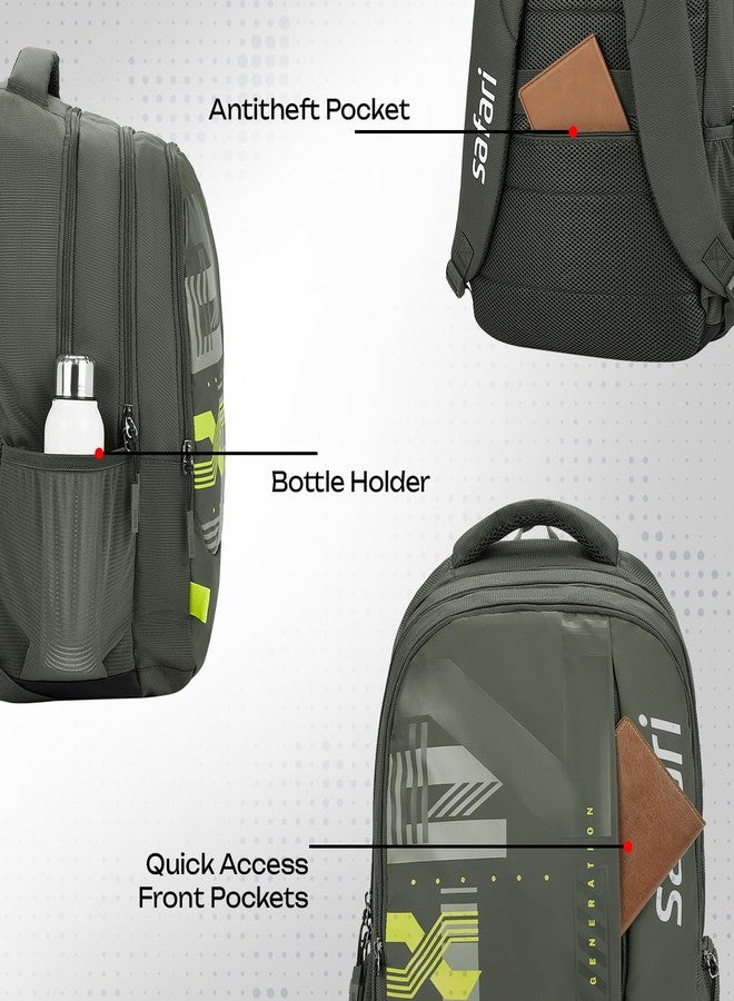 Safari Aether 3 37L Casual Printed Laptop Backpack, school bag for boys and girls, college bag, office bag, travel bag for men and women, 3 compartments, Raincover, Bottle holder, Color- Olive - Image 3