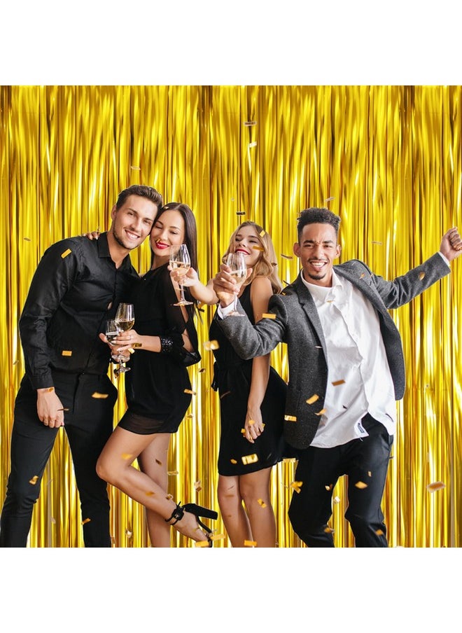 GOER 6.4 Ft X 9.8 Ft Metallic Tinsel Foil Fringe Curtains Pack Of 2 Party Streamer Backdrop For Birthday Graduation Decorations And New Year Eve (Gold)  - Image 5