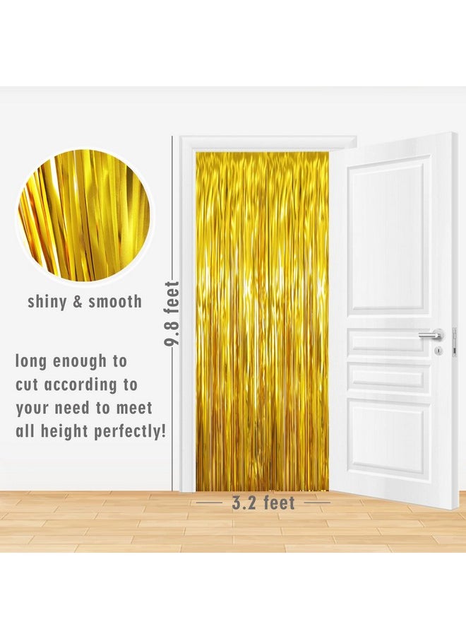 GOER 6.4 Ft X 9.8 Ft Metallic Tinsel Foil Fringe Curtains Pack Of 2 Party Streamer Backdrop For Birthday Graduation Decorations And New Year Eve (Gold)  - Image 3
