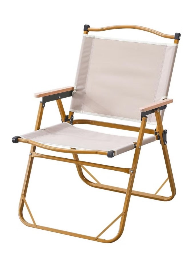 PUKON Folding Camping Chair Portable Chair Lightweight Outdoor Chair with Wooden Armrests, Foldable Beach & Picnic Chair for Camping, Hiking, Garden, BBQ, Travel, Backpacking & Outdoor Events 54X46X65 Beige - Image 1