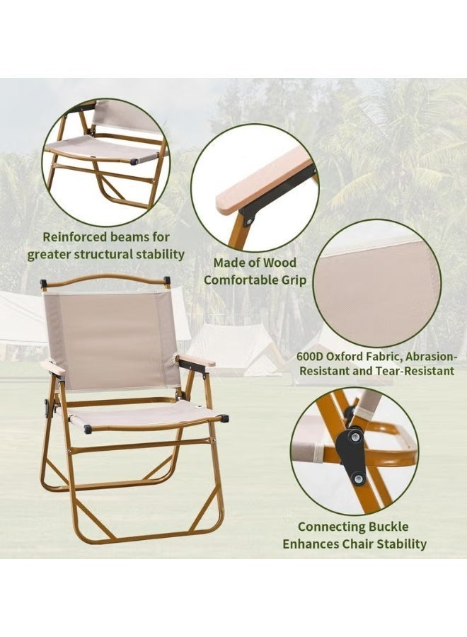 PUKON Folding Camping Chair Portable Chair Lightweight Outdoor Chair with Wooden Armrests, Foldable Beach & Picnic Chair for Camping, Hiking, Garden, BBQ, Travel, Backpacking & Outdoor Events 54X46X65 Beige - Image 4