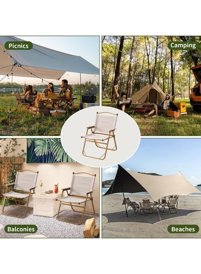 PUKON Folding Camping Chair Portable Chair Lightweight Outdoor Chair with Wooden Armrests, Foldable Beach & Picnic Chair for Camping, Hiking, Garden, BBQ, Travel, Backpacking & Outdoor Events 54X46X65 Beige - Image 3