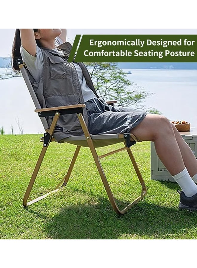 PUKON Folding Camping Chair Portable Chair Lightweight Outdoor Chair with Wooden Armrests, Foldable Beach & Picnic Chair for Camping, Hiking, Garden, BBQ, Travel, Backpacking & Outdoor Events 54X46X65 Beige - Image 5