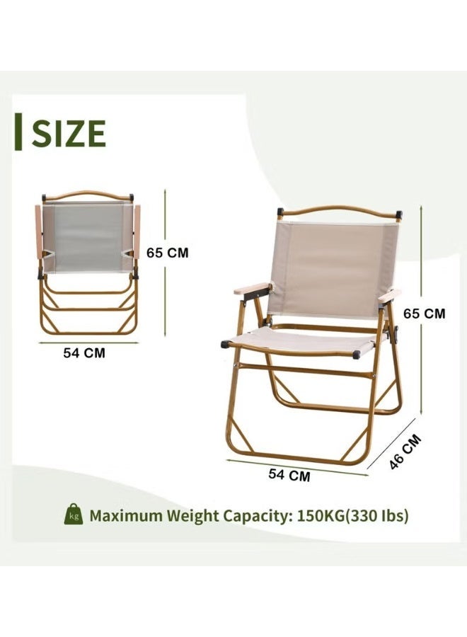 PUKON Folding Camping Chair Portable Chair Lightweight Outdoor Chair with Wooden Armrests, Foldable Beach & Picnic Chair for Camping, Hiking, Garden, BBQ, Travel, Backpacking & Outdoor Events 54X46X65 Beige - Image 2