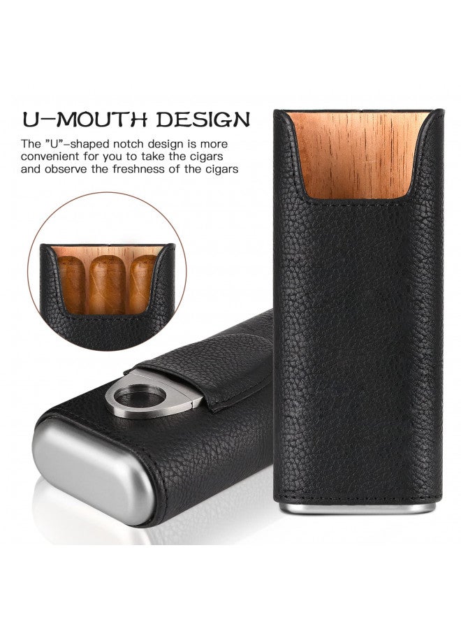 COOL KNIGHT Leather Cigar Case - Cedar Wood Lining Travel Humidors for Cigars - Cigar Accessories Include Stainless Steel Cigar Cutter - Cigar Gift Box for Cigar Lovers (Black) - Image 3